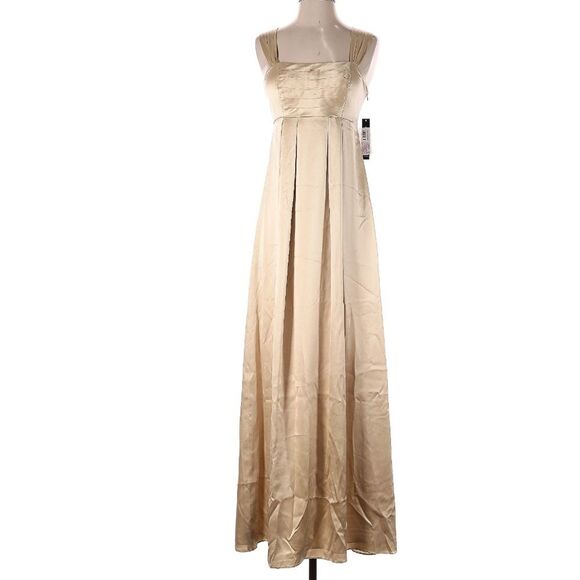 NEW Antonio Milani 100% Silk Empire waist Gold Cream Goddess Evening Gown size 2 - Picture 2 of 9